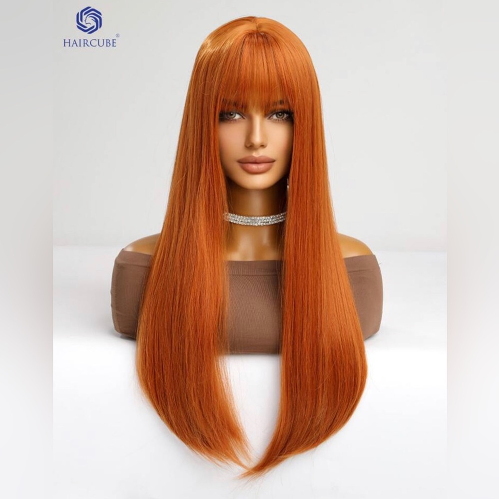 Orange Wig with Bangs, Synthetic Orange Wigs for Women, Natural Straight